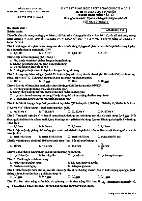 Đề thi thử THPT Quốc gia môn Vật lý lần 2 năm 2019 - Mã đề 121 - Trường THPT Phạm Văn Đồng